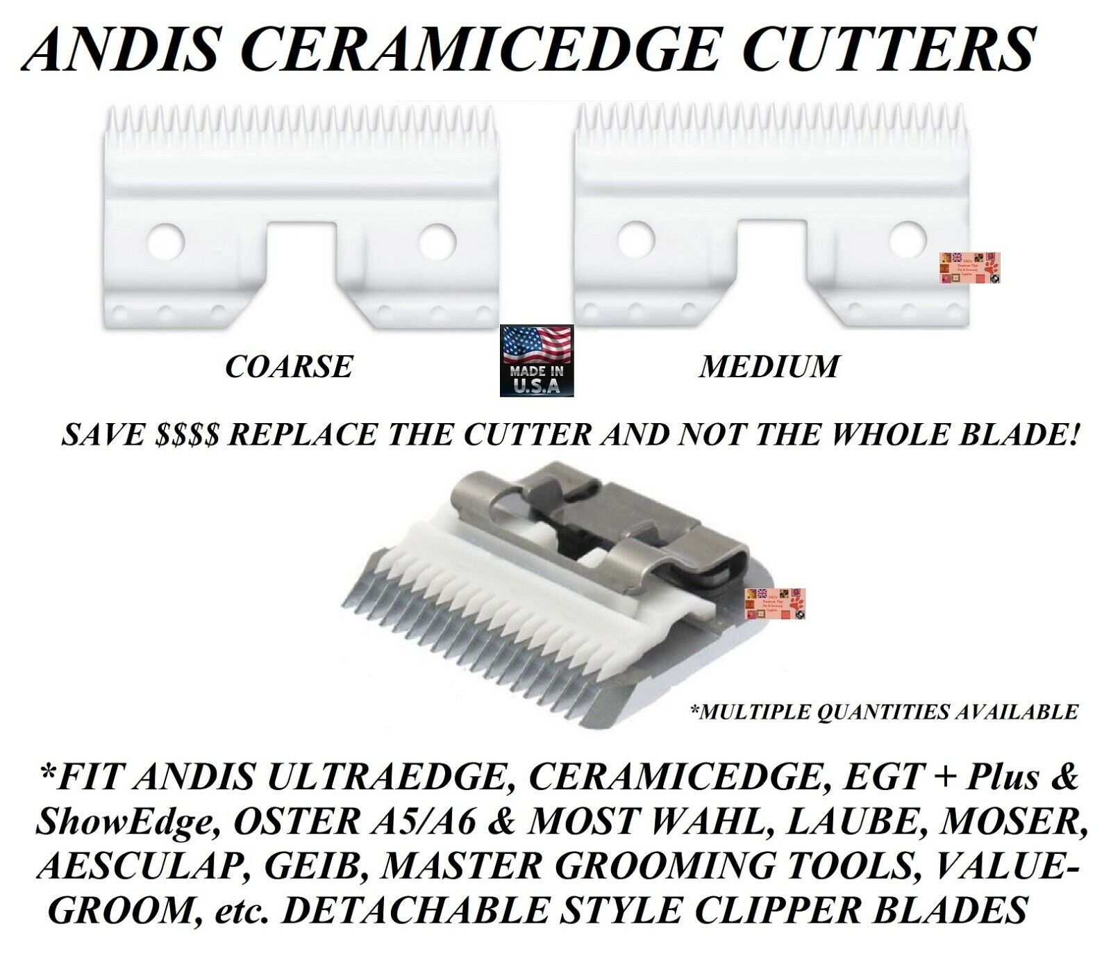 Primary image for Andis Ceramic Edge Detachable Clipper Blade CUTTER*Fit Oster A5,Many Wahl,Geib