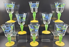 (8) Gibson Designs Clarisse Goblets Set Vintage Floral Blue Yellow Stemware Lot - £52.14 GBP