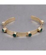 925 Sterling Silver Green Onyx Gemstone Yellow Gold Cuff Bracelet - $24.51