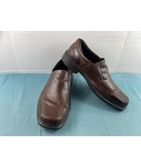 Ecco Loafers Men 9M Helsinki Shoes Brown Leather Slip on Apron Toe Walking - $27.70