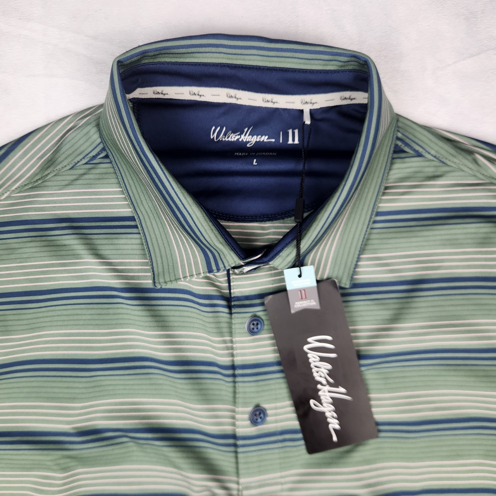 Walter Hagen Polo Shirt Mens Large Green Striped UPF 30+ Moisture Wickin... - $44.54