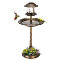 Outdoor Garden Birdbath in Bronze Finish with Solar Light - $2,609.40 MXN