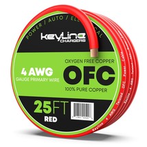 Ofc 4 Awg Gauge Wire (25Ft) Red | Oxygen Free Copper, Automotive Wire, P... - £75.75 GBP