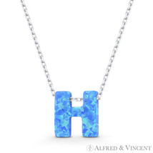 Initial Letter H Blue Lab-Created Opal 10mm Pendant 925 Sterling Silver Necklace - £19.17 GBP