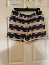 LOFT Womens Shorts Riviera Blue Cream Stripe Flat Front Mid Rise Pockets Size 0 - £7.43 GBP