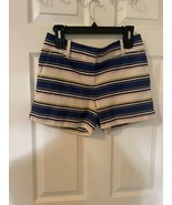 LOFT Womens Shorts Riviera Blue Cream Stripe Flat Front Mid Rise Pockets... - £7.47 GBP