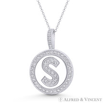 Initial Letter &quot;S&quot; Halo CZ Crystal Pave 14k White Gold 19x13mm Necklace Pendant - £115.97 GBP+