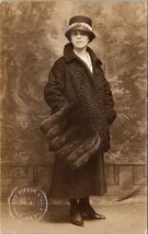 Pretty Women Large Hand Muff Hat Wooly Coat RPPC Gibson Studio NY Postcard B22 - £15.14 GBP
