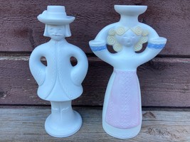 Vtg Kaiser Mcm Porcelain Figural Candlestick Holders German Man Woman Re Tr O - £31.10 GBP