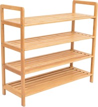 Free Standing Bamboo Shoe Rack By Birdrock Home, 4 Tiers, Wood, Entryway And - £51.05 GBP