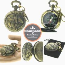 Compass of Pocket Watch Style Horses Design Outdoor Camping Hiking Key Chain 29  - £14.21 GBP