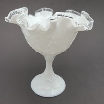 Fenton Silver Crest Spanish Lace White Milk Glass Compote Candy Dish Vintage - £43.87 GBP