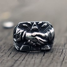 Retro 316L Stainless Steel Ring Mens Eye of Providence Masonic Symbol Handshake  - £9.24 GBP