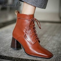Krazing Pot work boots genuine leather high street fashion thick high heel squar - £119.48 GBP
