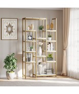 Yitahome 6 Tier Gold Bookshelf, 71” Tall Modern Free Standing, Gold &amp; Ma... - $142.98