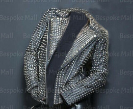 New Handmade Woman&#39;s Silver Studded Punk Rock-star Cowhide Leather Jacket-364 - £351.64 GBP