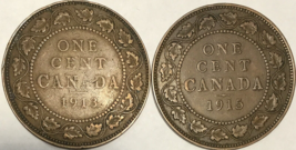 1913 1915 Canada Large Cent Penny - Lot Of 2 Coins - £4.02 GBP