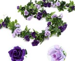 Artificial Purple Rose Flower Garland, Silk Hanging Floral Garland, Deco... - $37.97
