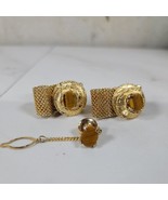 TIGER&#39;S EYE MESH CUFFLINKS WRAP AROUND VINTAGE MID CENTURY Tie Tack - $553.85 MXN
