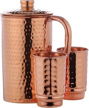 Pure Copper Hammered Water Jug with 2 Hammered Copper Tumblers - £36.01 GBP