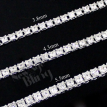 14k White Gold Plated Iced 1 Row Tennis Necklace Choker Flooded Cubic Zirconia - £6.03 GBP+