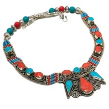 Red Coral Turquoise Handmade Bohemian Ethnic Jewelry Necklace Nepali 18&quot; SA 5148 - £12.82 GBP