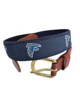 LeatherMan Ltd Atlanta Falcons Belt Mens 32 Blue Canvas Brown Leather To... - $21.79