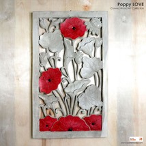 Wood Carving Wall Decoration Art Shabby Chic Panel Poppy Appeal - £195.18 GBP