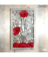 Wood Carving Wall Decoration Art Shabby Chic Panel Poppy Appeal - $249.90
