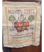 Vintage Signed Cross Stitch Williamsburg VA Courthouse 1770 Sampler - €12,87 EUR