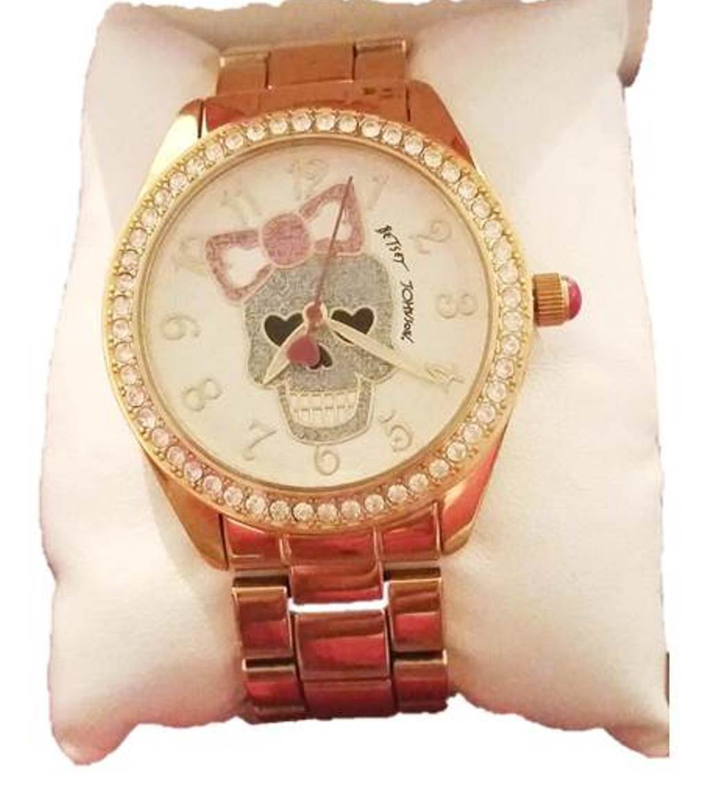 BETSEY JOHNSON Bone Pink Bow SKULL Bracelet Gold WATCH BJ00048-185 - $102.10