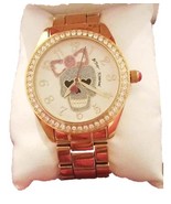BETSEY JOHNSON Bone Pink Bow SKULL Bracelet Gold WATCH BJ00048-185 - $140.08 CAD