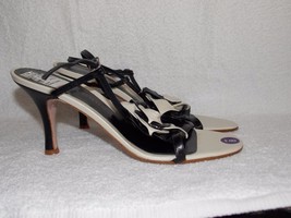 Sacha London BLACK/WHITE Rose Leather Strappy Heels 8B For Women Used - $34.99