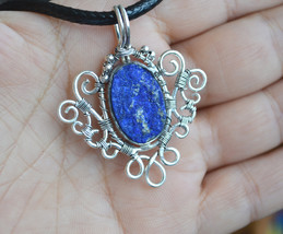 Lapis lazuli necklace,Sterling silver, lapis lazuli pendant, large stone (838) - £39.53 GBP