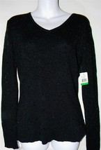 Mercer Street Studio Sweater Knit Top LARGE Black V Neck Sequins NEW - £31.10 GBP
