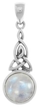 Jewelry Trends Celtic Trinity Knot with Round Moonstone Gem Sterling Silver Pend - £41.81 GBP