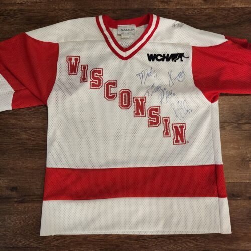 Wisconsin Badgers Hockey Jersey with Signatures Koronis Made USA Youth Large - $93.50
