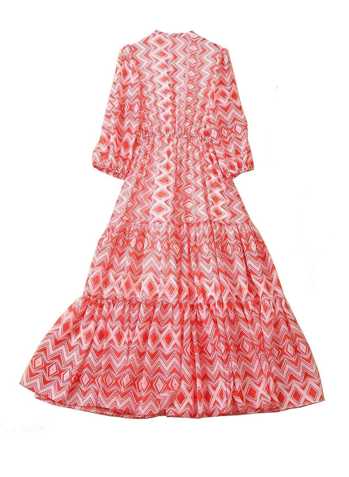 Celeb Paris Hilton Inspired Geo Printed Elbow Sleeve Fit-and-Flare Tiered Dress Item image 5