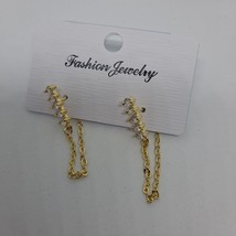 Earrings Bling Stud Chain Loop Gold Tone - £7.12 GBP