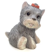 HOMCO Yorkshire Figurine Yorkie Puppy Small Dog Gray Ribbon Bow Porcelain 1475 - £17.34 GBP