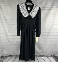 NWT Vintage Hal Hardin Size 16 Petite Black Belted Dress Secretary Sheer Lace - £39.90 GBP
