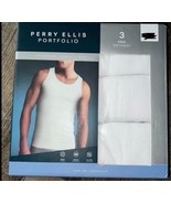 Perry Ellis Portfolio Mens 3-Pack Tanks Ribbed White Undershirts Cotton ... - $20.26