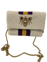 Shirdee Bags Women&#39;s Beaded Clutch with Gold Chain Strap White w Purple/... - £34.92 GBP