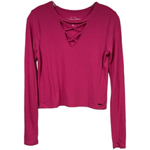 Hollister Must-Have Collection Juniors Pink Long-Sleeve V-Neck Crop Top ... - £5.77 GBP