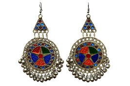 Colorful Afghani Hoop Earrings, Oversized Kuchi Earrings, Vintage Inspired Hoops - £16.74 GBP