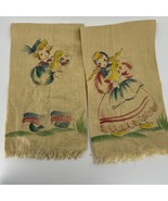 2 VTNG Hand Painted Tinted Tea Towels Folk Art Dutch Boy Girl Duck Cotta... - $220.67 MXN