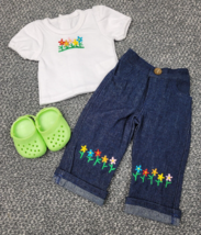 Doll Outfit Denim Pants Flowers Embroidery Garden Shoes Spring 3PC Casua... - $19.77