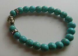 Vintage Faux Turquoise Bead Rhinestone Face Stretch Bracelet - $14.84