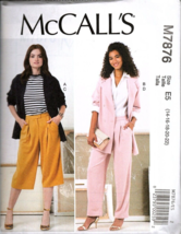 McCall's M7876 Misses 14 to 22 Pants and Jacket  Uncut Sewing Pattern New - £12.37 GBP