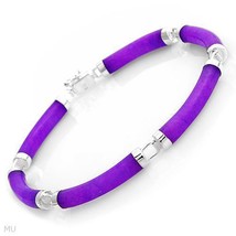 Genuine Natural Lavender JADE 925 Sterling Silver 7.25&quot; Gemstone Bracelet 7.6g - £121.10 GBP